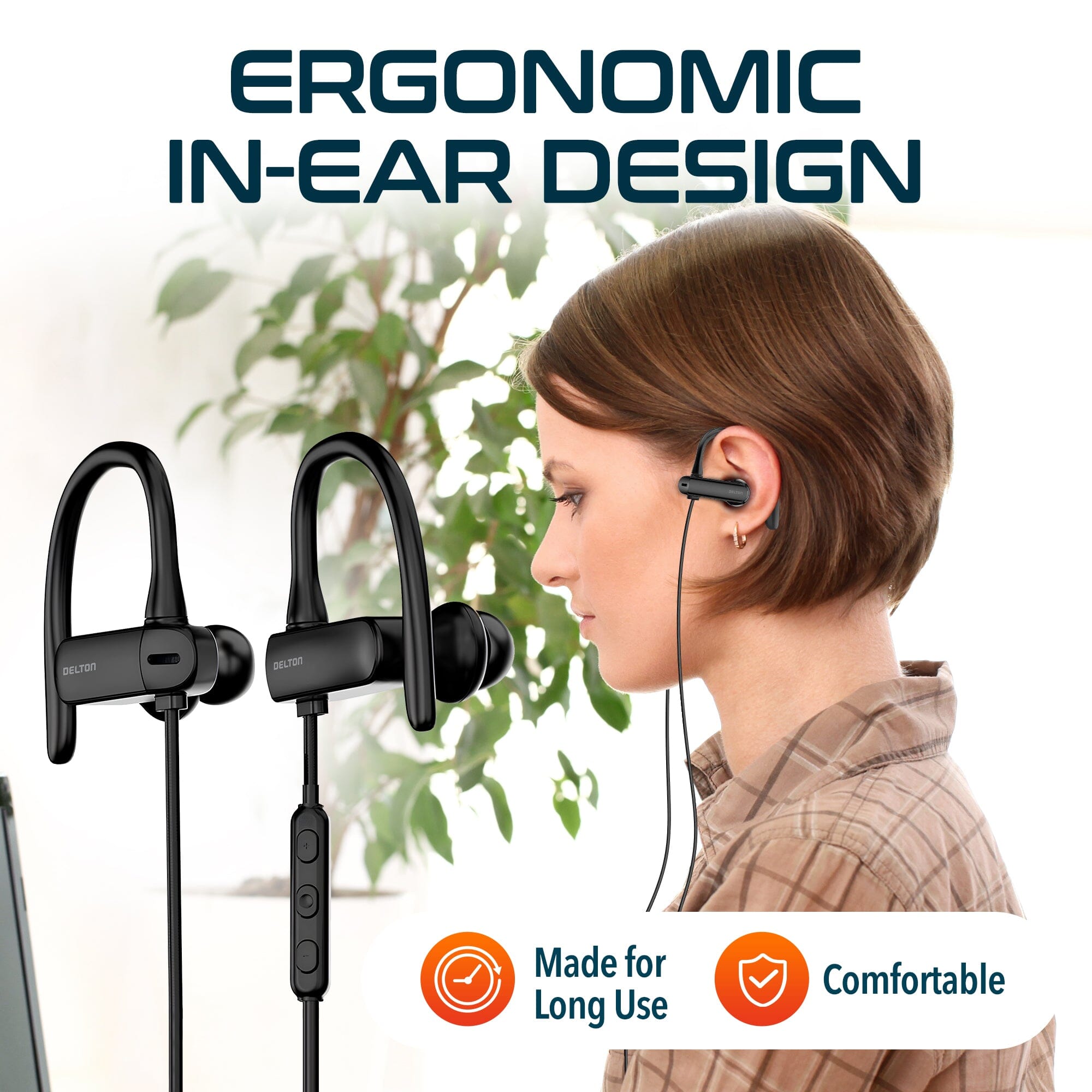 Delton 24EC USB-C Wired Earbuds with Microphone Ergonomic In-Ear Design with Ear Hook In-Ear Headphones - Tophatter Daily Deals